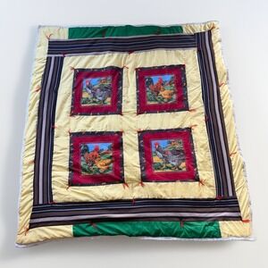 Chickens Panel Handmade Throw Quilt Patchwork Hand tied  64" X 72"